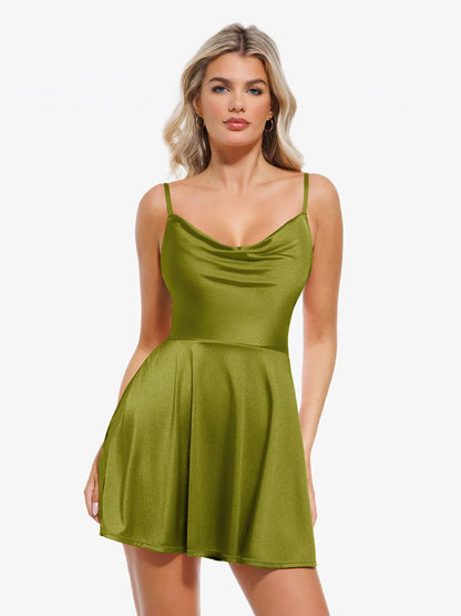 Shapewear - Robe évasée à bretelles avec col bénitier et contrôle de l'abdomen