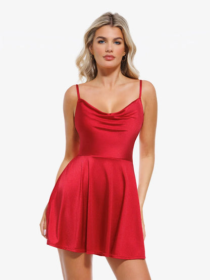 Shapewear - Robe évasée à bretelles avec col bénitier et contrôle de l'abdomen